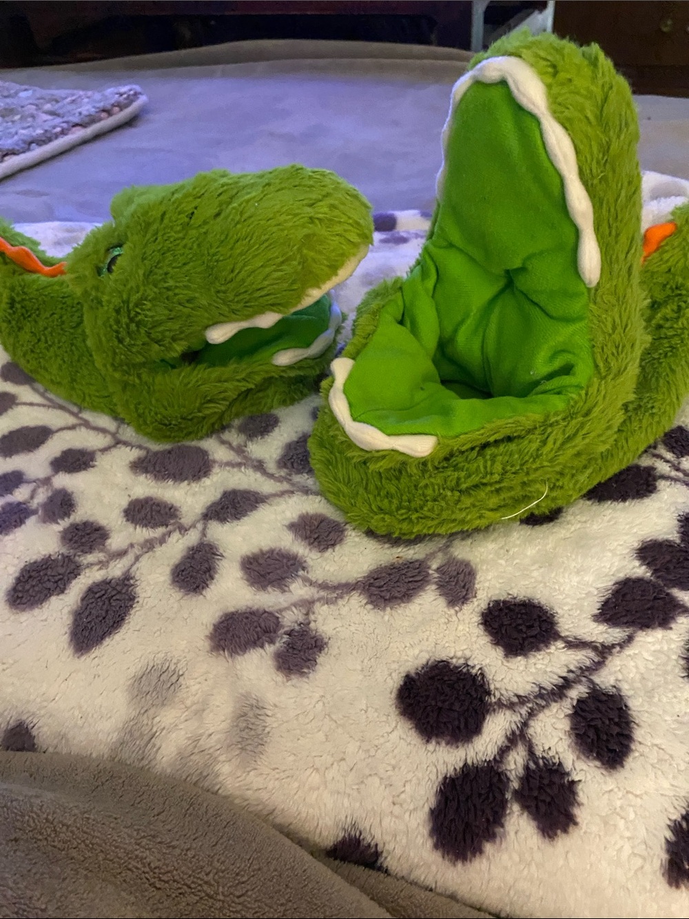 Green Plush Alligator Slippers